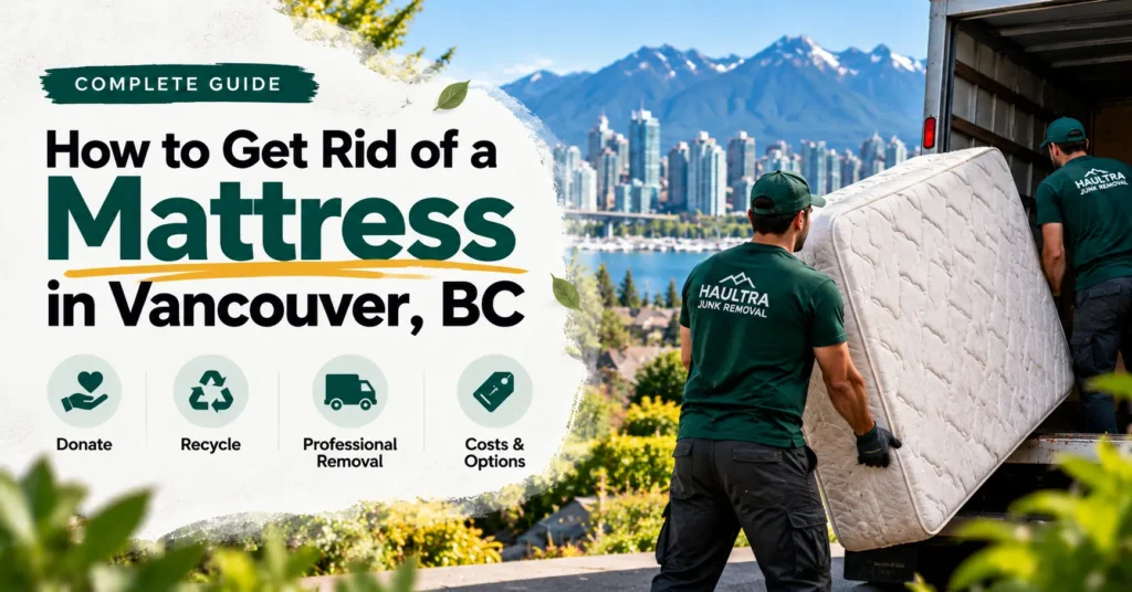 Mattress removal in Vancouver, BC with junk removal crew loading an old mattress into a truck.